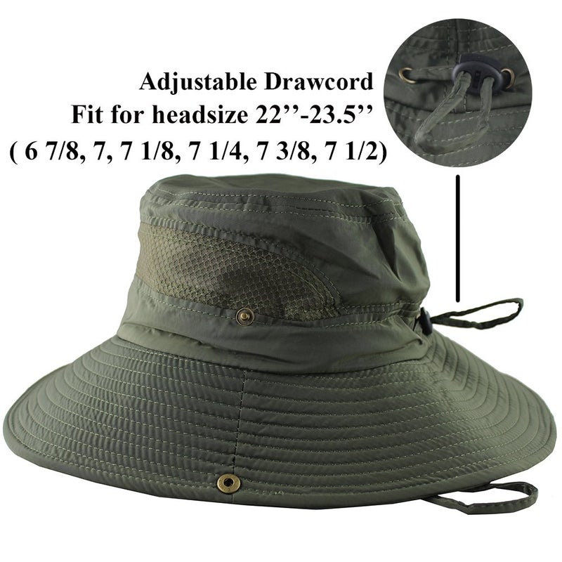 CAMOLAND Breathable Wide Brim Boonie Hat Outdoor UPF 50+ Sun Protection Mesh Safari Cap for Travel Fishing (Army Green) - Image 5